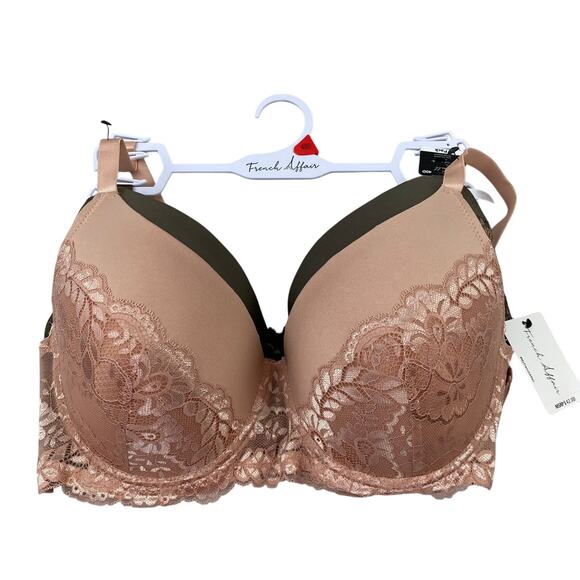 French Affair‎ Full Figure Bra Set 40D 2-Pack Tarmac Green Tuscany Tan Lace NWT - Picture 1 of 11